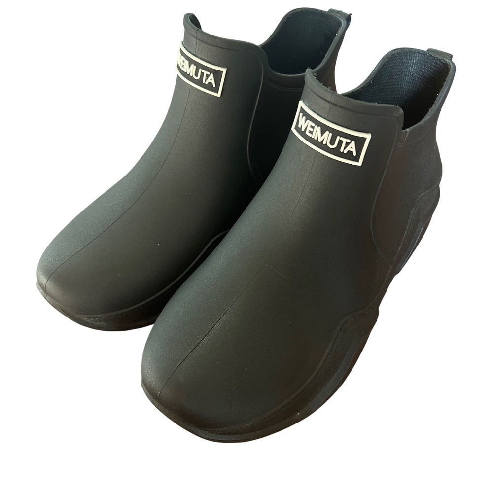 WEIMUTA Rain Boots Women Black Waterproof Ankle Rubber Slip On Size 40